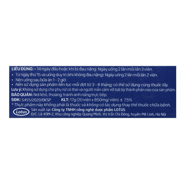 Thực phẩm bảo vệ sức khỏe viên xương khớp Vương Hoạt (20 viên)