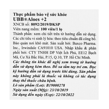 UBB Aloes+2 - Hạn chế lão hóa, làm đẹp da (chai 100 viên)