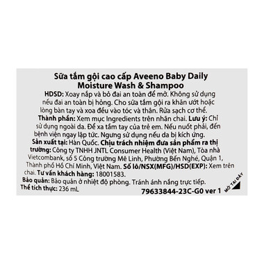 Sữa tắm gội Aveeno Baby Daily Moisture dịu nhẹ, cấp ẩm cho da bé (236ml)