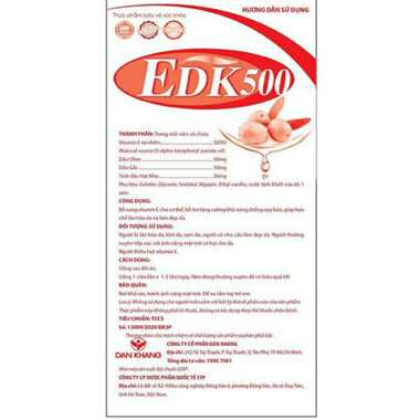 Thực phẩm bảo vệ sức khoẻ EDK500 bổ sung Vitamin E - Hộp 30 viên