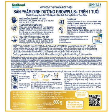 Sữa dinh dưỡng công thức GrowPLUS+1 Sữa non vàng 800g