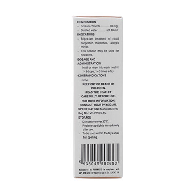 Thuốc nhỏ mắt, nhỏ mũi Natri Clorid 0,9% hỗ trợ rửa mắt, mũi (10ml)