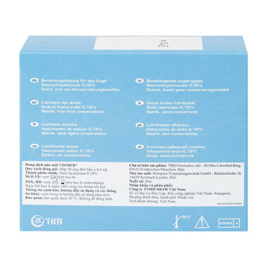 Thuốc nhỏ mắt Vismed 0,18% điều trị khô mắt, viêm giác mạc (20 ống x 0.3ml)