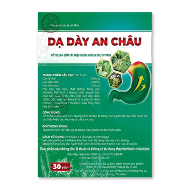 Dạ Dày An Châu - Hỗ trợ trào ngược dạ dày, thực quản, viêm dạ dày, tá tràng (Hộp x 30 viên)