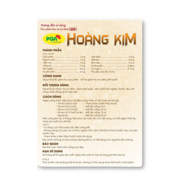 PQA Hoàng Kim - Hỗ trợ giảm ho, long đờm, bổ phế (Hộp x 10 ống)