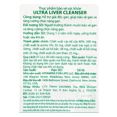 Ultra Liver Cleanser: Hỗ trợ giải độc gan, bảo vệ và tăng cường chức năng gan