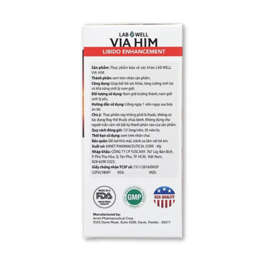 Via Him Lab Well - Viên uống bồi bổ sức khỏe, tăng cường sinh lực, sinh lý nam giới (Hộp x 30 viên)