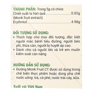 Đường ăn kiêng La Hán Quả Monk Fruit CT hỗ trợ điều trị tiểu đường (100g)