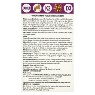 Icare Bone bổ sung Canxi và Vitamin D cho xương chắc khỏe
