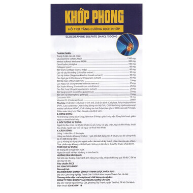 Viên uống Khớp Phong tăng cường dịch khớp, giảm nguy cơ thoái hóa khớp (Hộp 30 viên)