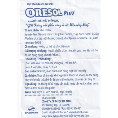 Viên sủi Oresol Pluz - Bù nước và điện giải (Tuýp 10 viên)
