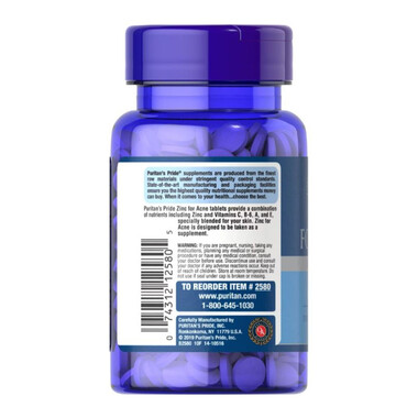 Zinc for Acne Puritan’s Pride – Viên kẽm hỗ trợ trị mụn, giảm dầu, ngừa mụn tái phát