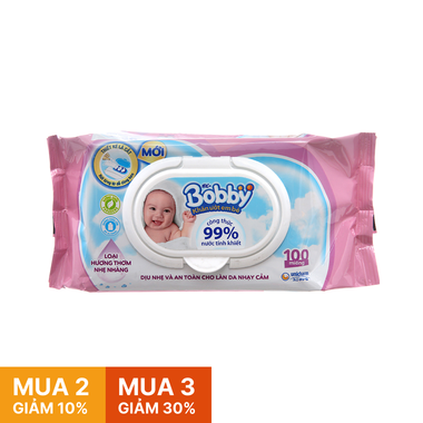 Khăn ướt em bé Bobby hương thơm nhẹ nhàng gói 100 miếng