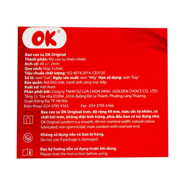 Bao cao su OK Original không mùi, độ đàn hồi tốt (3 cái)