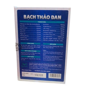 Thực phẩm bảo vệ sức khoẻ Bạch Thảo Đan hỗ trợ đau nhức xương khớp (60 viên)