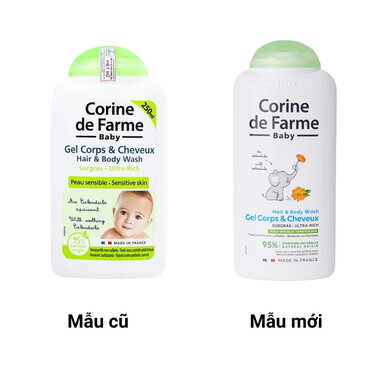 Sữa tắm cho bé gội Corine De Farme Baby Hair & Body Wash cho mọi loại da (Chai 250ml)