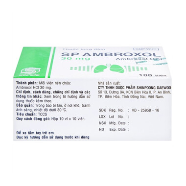 Thuốc Sp Ambroxol 30mg long đờm, tiêu nhầy (Hộp 100 viên)