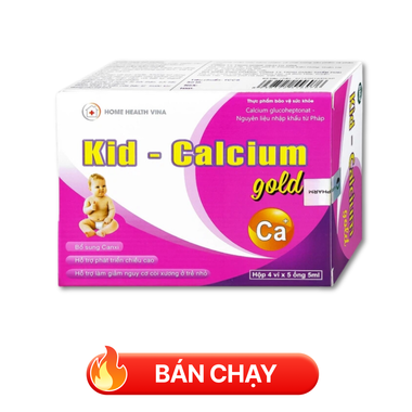 Dung dịch uống Kid-Calcium Gold 5ml Home Health Vina bổ sung calci giúp xương, răng chắc khỏe (4 vỉ x 5 ống)