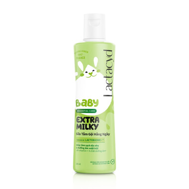 Sữa tắm gội hằng ngày Body & Hair Wash Lactacyd Baby Extra Milky làm sạch dịu nhẹ & dưỡng ẩm vượt trội (250ml)