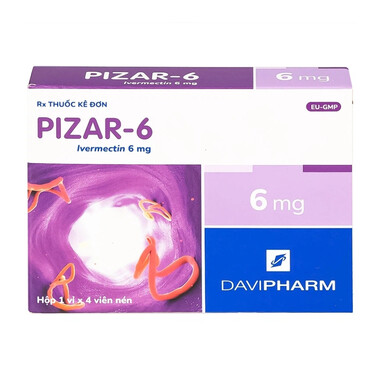 Thuốc Pizar-6 điều trị các bệnh nhiễm giun lươn, giun chỉ (1 vỉ x 4 viên)