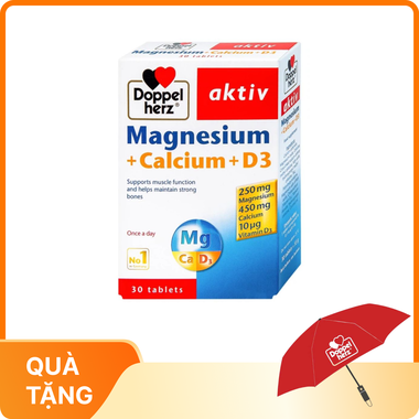 Viên uống Magnesium+Calcium+D3 Doppelherz Aktiv hỗ trợ cơ và xương khỏe mạnh (3 vỉ x 10 viên)