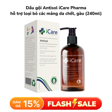 Dầu gội Antisol iCare Pharma hỗ trợ loại bỏ các mảng da chết, gàu, cân bằng pH cho da dầu (Chai 240ml)