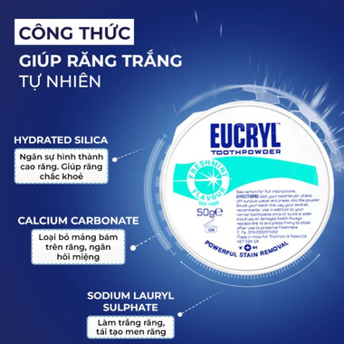 Bột Đánh Răng Bạc Hà Tẩy Trắng Eucryl Toothpowder 50g