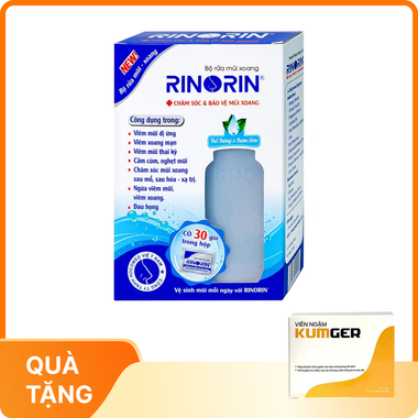 Bộ rửa mũi xoang Rinorin hỗ trợ chăm sóc mũi xoang (1 bình + 30 gói)