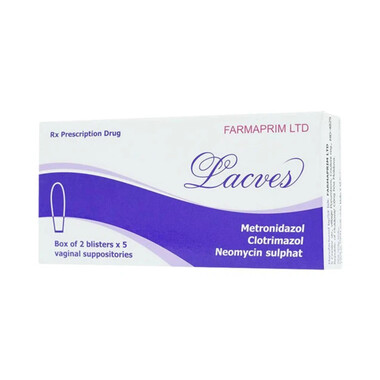 Viên đặt âm đạo Lacves Farmaprim: Điều trị viêm âm đạo do vi khuẩn, nấm và trichomonas (Hộp 2 Vỉ x 5 Viên)