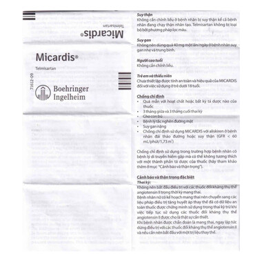 Thuốc Micardis 80mg Boehringer điều trị tăng huyết áp vô căn (3 vỉ x 10 viên)
