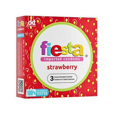 Bao Cao Su Fiesta Strawberry (53mm) – Rãnh Gân Hương Dâu (Hộp 3 Cái)