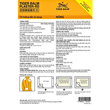Cao dán Tiger Balm Plaster-RD giảm mỏi, đau nhức cơ (7cm X 10Cm)