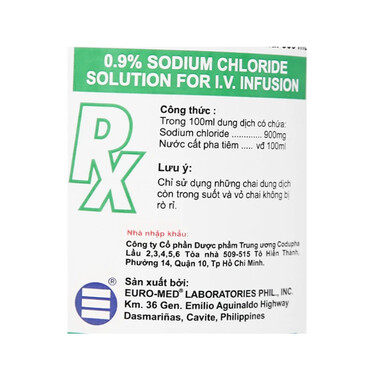 Dịch truyền 0.9% Sodium Chloride Solution Euro-Med bổ sung muối nước chai 500ml Dịch truyền 0.9% Sodium Chloride Solution Euro-Med bổ sung muối nước chai 500ml