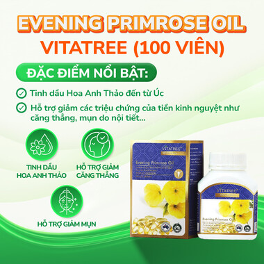 Thực phẩm bảo vệ sức khoẻ Evening Primrose Oil Vitatree hỗ trợ giảm triệu chứng của tiền kinh nguyệt (100 viên)