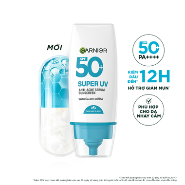 Kem chống nắng Garnier Super UV Anti-Acne kiềm dầu và hỗ trợ giảm mụn 30ml