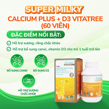 Milky Calcium D3 330mg Plus Vitatree bổ sung calci, vitamin D3 cho cơ thể (Hộp 60 viên)