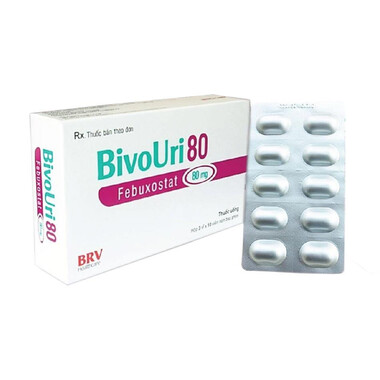 Thuốc Bivouri 80 Febuxostat: Điều trị gút và tăng Acid Uric máu (Hộp 3 vỉ, 6 vỉ x 10 viên)