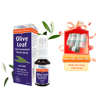 Xịt họng Henry Blooms Olive Leaf Bio-Fermented Throat Spray hỗ trợ giảm ho, viêm họng (30ml)