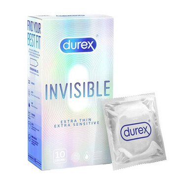 Bao cao su Durex Invisible Extra Thin Extra Lubricated siêu mỏng, tăng cảm xúc (10 cái)