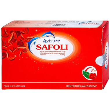 Thuốc Safoli Avisure phòng và điều trị thiếu sắt, acid folic cho thai phụ (2 vỉ x 15 viên)