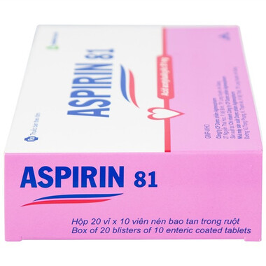 Thuốc Aspirin 81mg phòng ngừa nhồi máu cơ tim, đột quỵ (20 vỉ x 10 viên)
