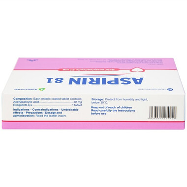 Thuốc Aspirin 81mg phòng ngừa nhồi máu cơ tim, đột quỵ (20 vỉ x 10 viên)