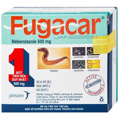 Thuốc Fugacar (500mg) không hương vị, điều trị nhiễm một hay nhiều loại giun đường ruột (1 viên)
