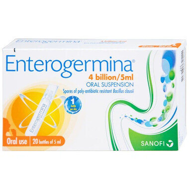 Men ống Enterogermina 4 tỷ/5ml Sanofi điều trị rối loạn hệ vi khuẩn đường ruột (2 vỉ x 10 ống)