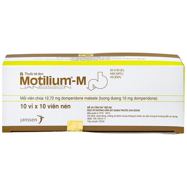 Thuốc Motilium-M 10mg Janssen điều trị nôn, buồn nôn (10 vỉ x 10 viên)