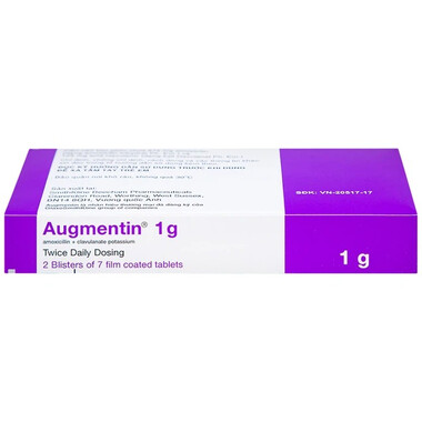 Thuốc kháng sinh Augmentin 1g điều trị ngắn hạn nhiễm khuẩn (2 vỉ x 7 viên)
