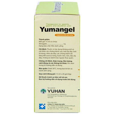 Thuốc Yumangel Yuhan giúp trung hòa acid bảo vệ niêm mạc dạ dày.( hộp 20 gói x 15ml)