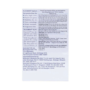 Kem chống nắng Eucerin Sun Fluid Mattifying Spf 50+ (50ml)