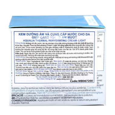 Kem dưỡng ẩm Vichy Aqualia Thermal Rehydrating Cream-Light cung cấp nước cho da (50ml)