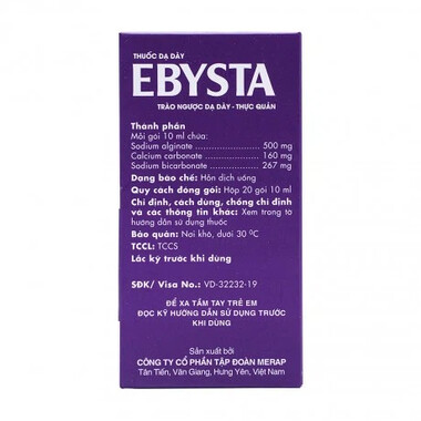 Thuốc Ebysta điều trị trào ngược dạ dày, thực quản (hộp 20 gói X 10ml)